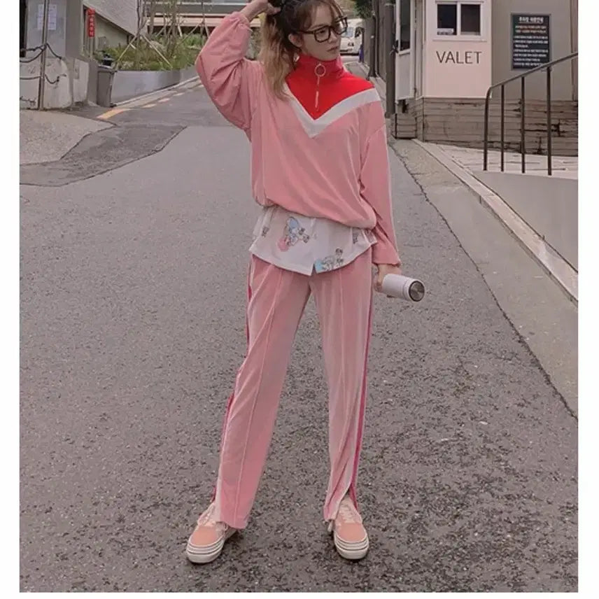 [BUNJANG] cc4u Velvet Pink Tracksuit Set / 클럿 스튜디오 벨벳 핑크 트레이닝복 세트
