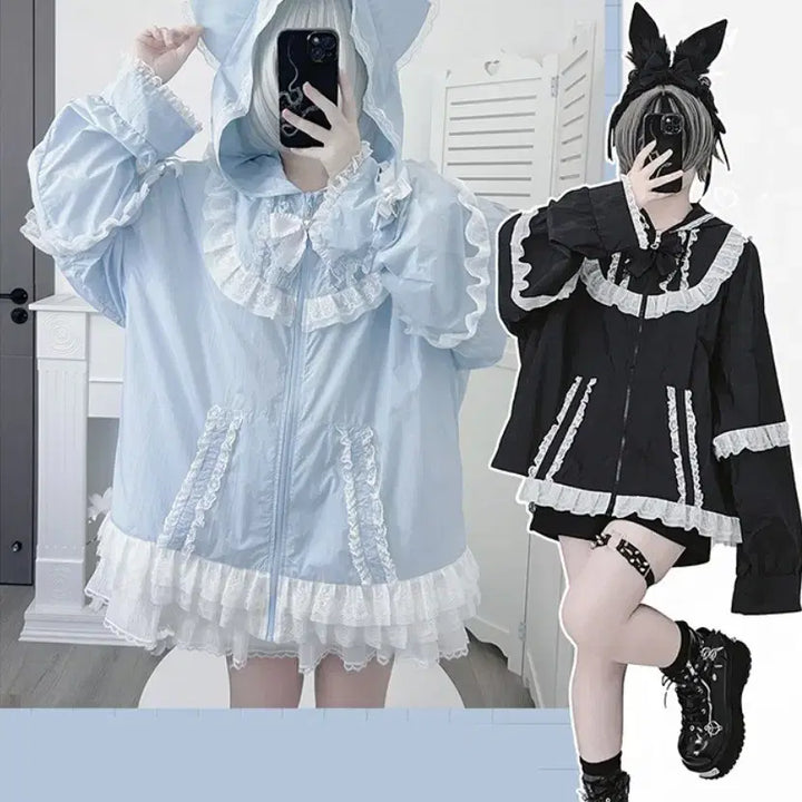[SOLD OUT] 양산형 지뢰계 고양이귀 바람막이 점퍼(리본포함) ~2XL