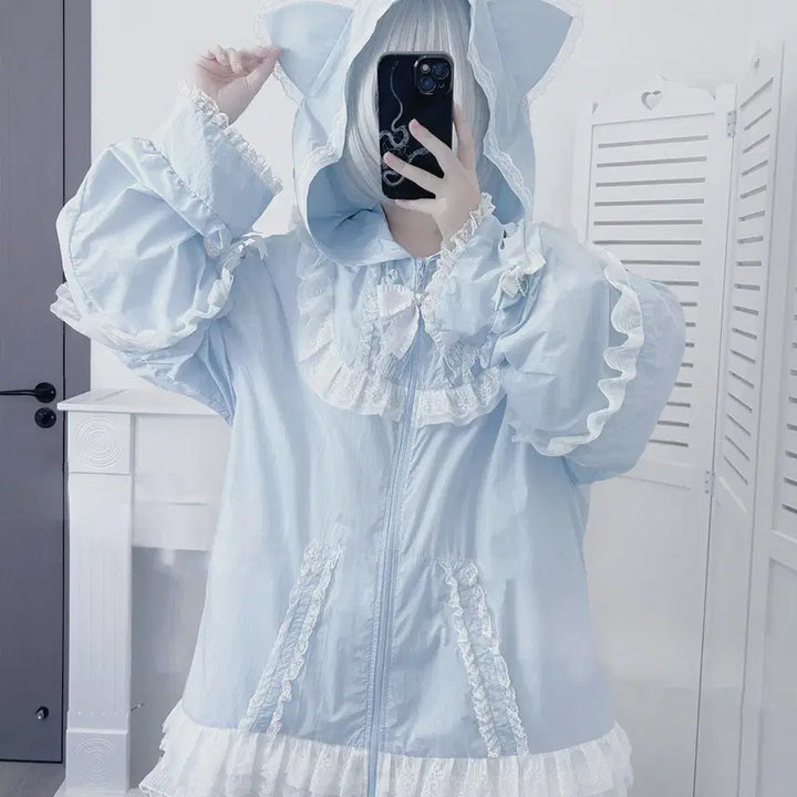 [SOLD OUT] 양산형 지뢰계 고양이귀 바람막이 점퍼(리본포함) ~2XL