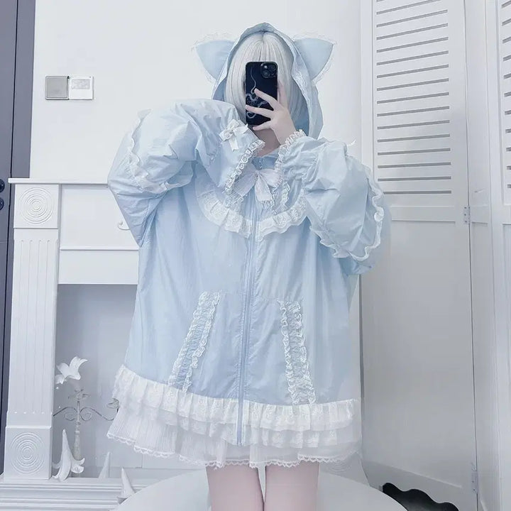 [SOLD OUT] 양산형 지뢰계 고양이귀 바람막이 점퍼(리본포함) ~2XL