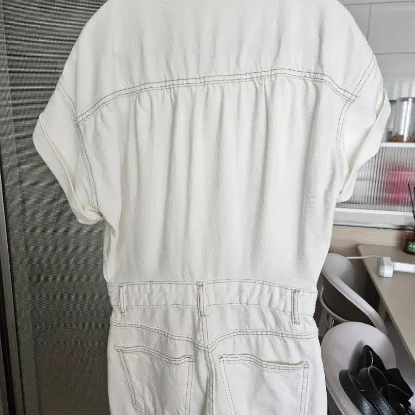 [BUNJANG] Zara White Denim Short Sleeve Jumpsuit / 자라 화이트 데님 반팔 점프수트