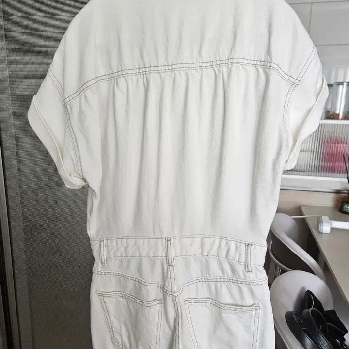 [BUNJANG] Zara White Denim Short Sleeve Jumpsuit / 자라 화이트 데님 반팔 점프수트