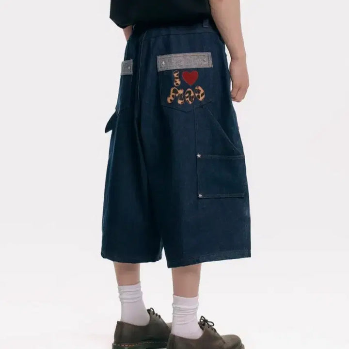 [BUNJANG] MOO Back Logo Indigo Denim Bermuda Shorts (L) / 백로고 카펜터 인디고 데님 버뮤다팬츠 (L)