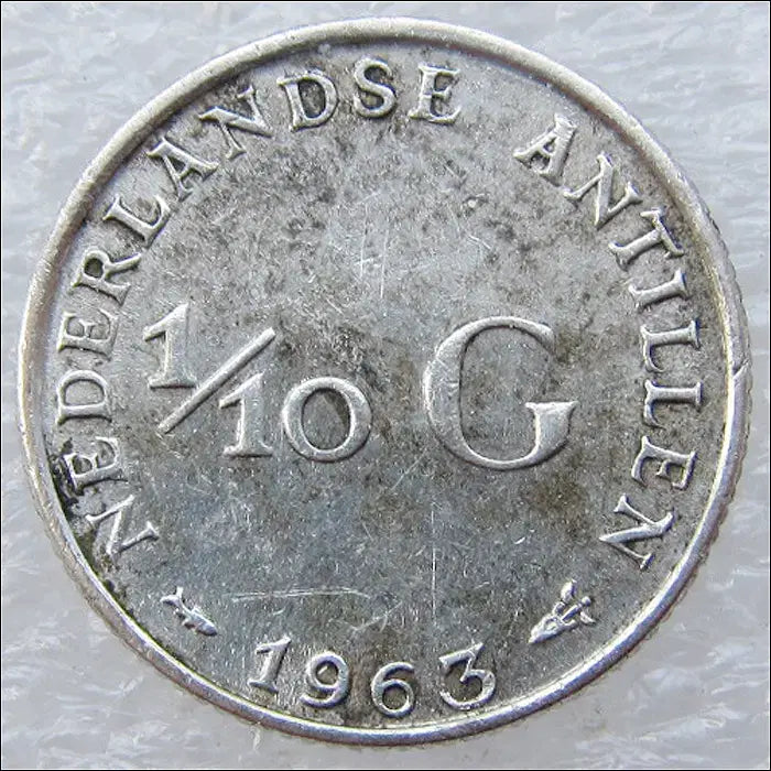 [BUNJANG] Netherlands Antilles 1963 1/10 Gulden Silver Coin / 네덜란드령 안틸레스 1963년 1/10굴덴 은화 (2520)