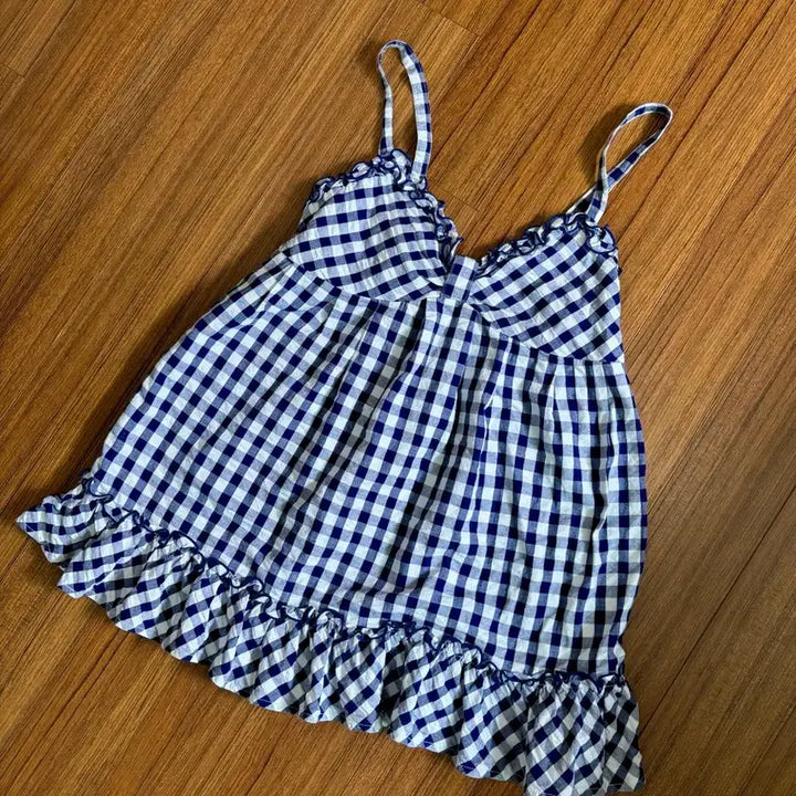 [BUNJANG] Vintage Ribbon Check Bustier Sleeveless Top / 일본 빈티지 리본 체크 뷔스티에 민소매