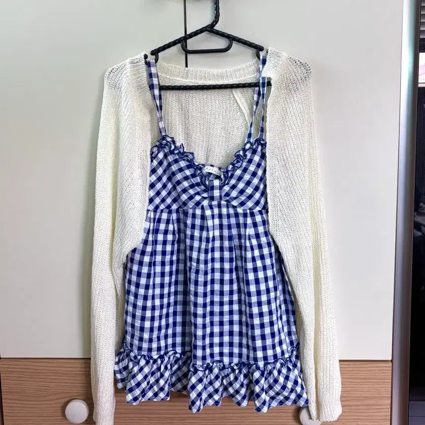 [BUNJANG] Vintage Ribbon Check Bustier Sleeveless Top / 일본 빈티지 리본 체크 뷔스티에 민소매