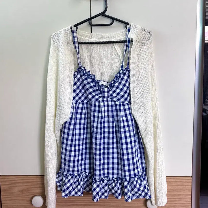 [BUNJANG] Vintage Ribbon Check Bustier Sleeveless Top / 일본 빈티지 리본 체크 뷔스티에 민소매