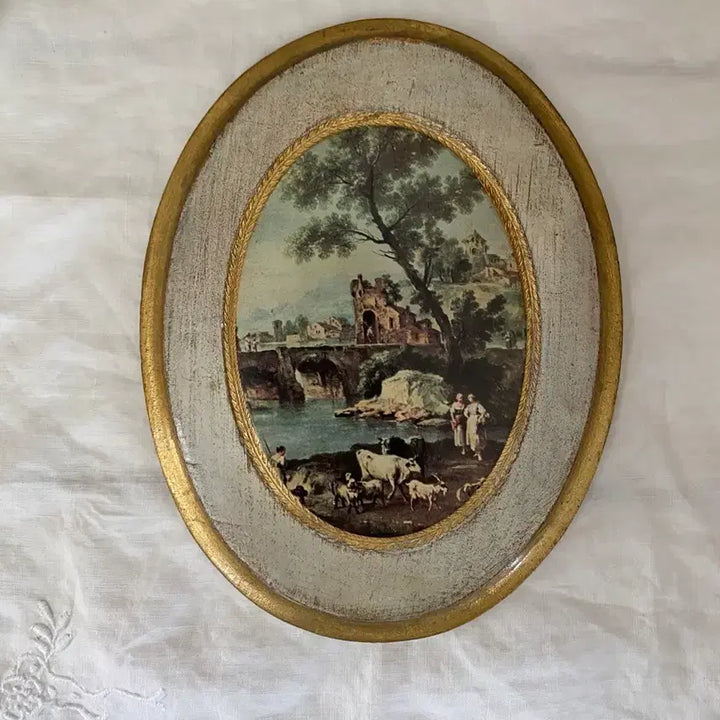 [BUNJANG] Italian Vintage Oval Wood Frame / 이탈리아 빈티지 오벌우드액자