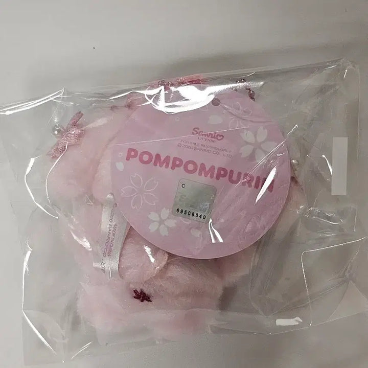 [BUNJANG] Sanrio Pompompurin Pink Tone Bag Charm Cherry Blossom Keychain Mascot Plush (8cm) / 새상품)산리오 폼폼푸린 핑크톤 가방걸이 벚꽃 키링 마스코트 인형(8cm)