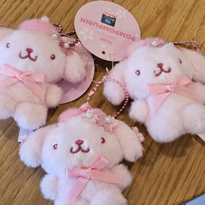 [BUNJANG] Sanrio Pompompurin Pink Tone Bag Charm Cherry Blossom Keychain Mascot Plush (8cm) / 새상품)산리오 폼폼푸린 핑크톤 가방걸이 벚꽃 키링 마스코트 인형(8cm)