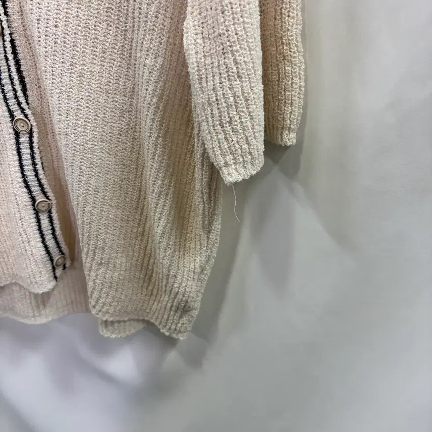 [BUNJANG] Pigment V-Neck Color-Block Short-Sleeve Knit Cardigan / 피그먼트 브이넥 배색 라인 반팔 니트 가디건