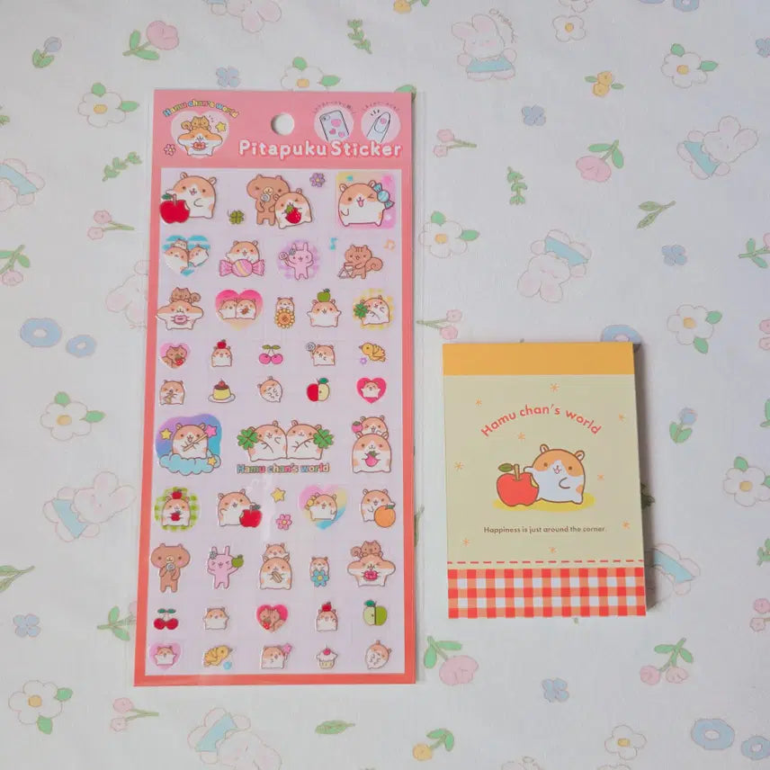[BUNJANG] Heisei Character Hamuchan Pitafuku Sticker &amp; Memo Pad Bundle Set / 일본정품)헤이세이 캐릭터 하무짱 피타푸쿠 스티커+메모지 일괄세트