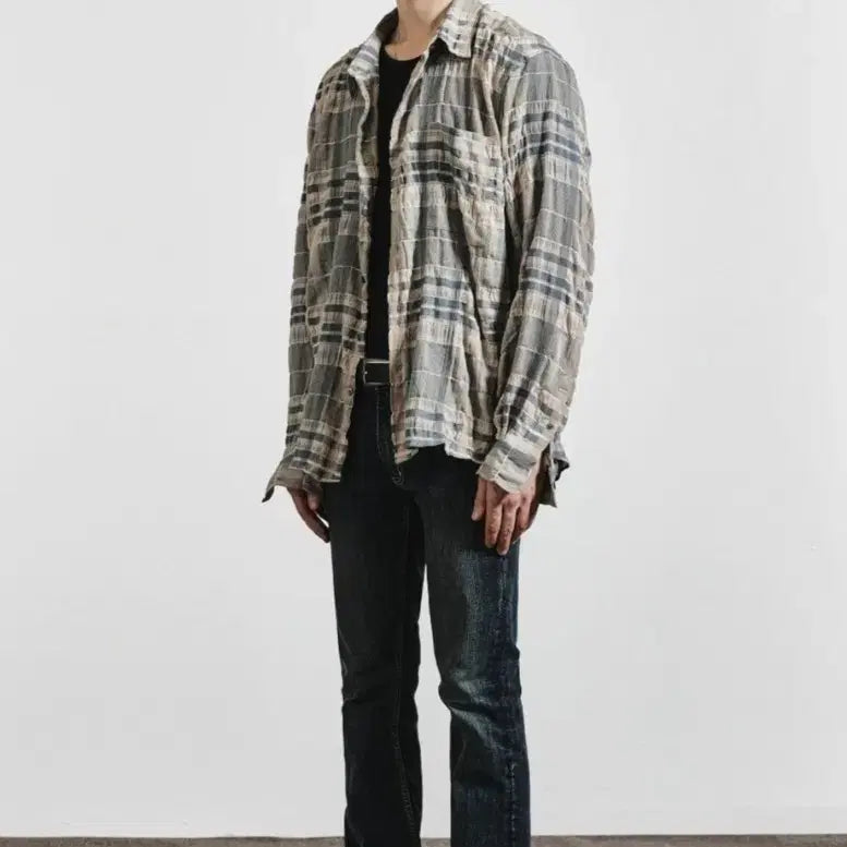 [BUNJANG] Ellumode Soundgarden Crease Check Shirt Size 48 / 엘무드 사운드가든 크리즈 체크 셔츠 48 팝니다