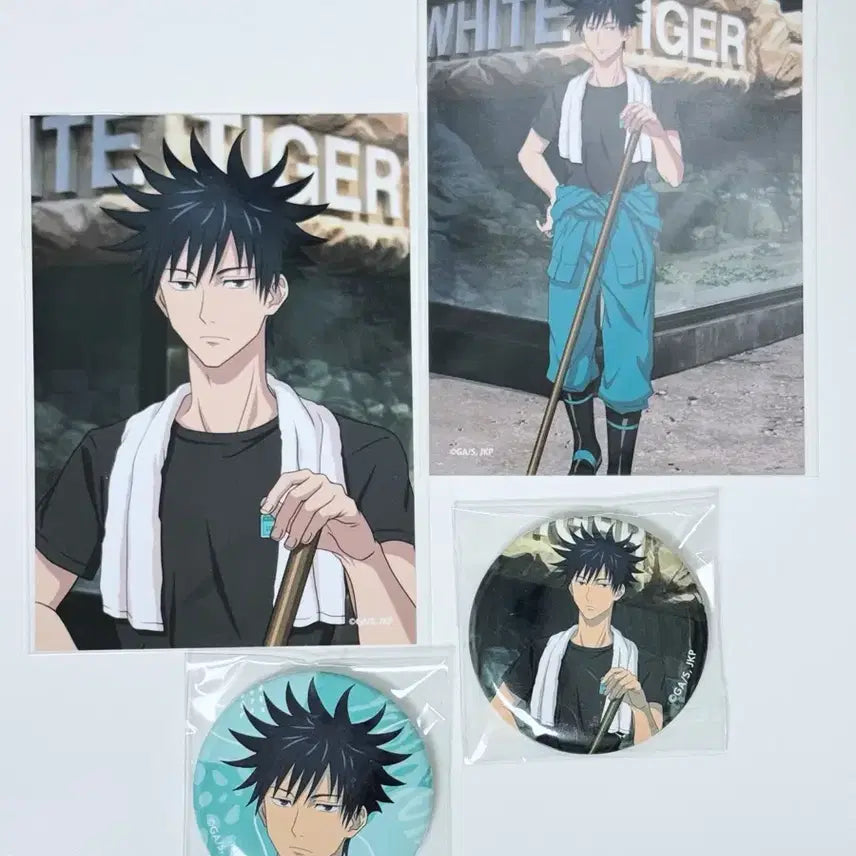 [BUNJANG] Jujutsu Kaisen Dobu Zoo Collaboration Can Badge Bromide Set - Megumi Fushiguro / 주술회전 도부동물공원 콜라보 캔뱃지 브로마이드 - 후시구로 메구미