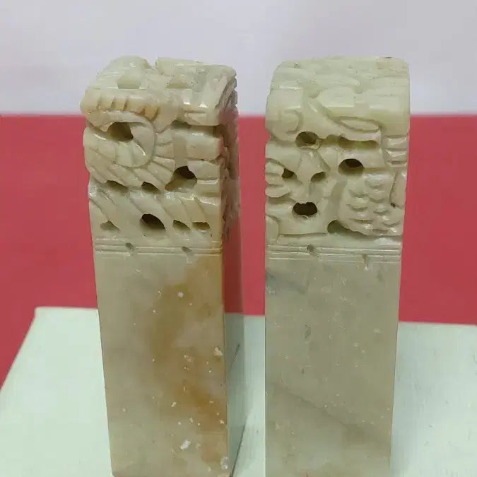 [BUNJANG] Dragon Carved Stone Seal Set (2 pcs) / 용조각 수산석 낙관 2점 일괄판매