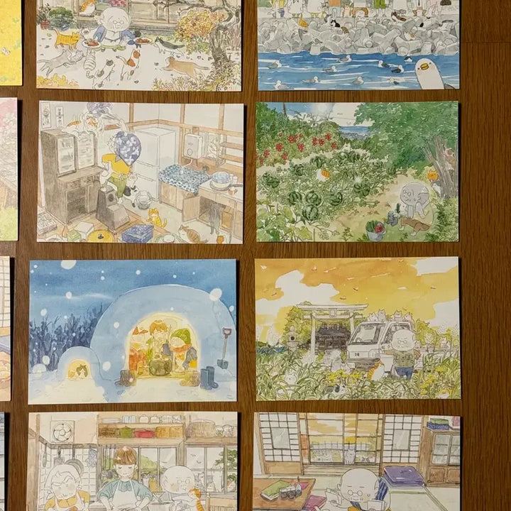[BUNJANG] Grandfather and Cat Illustration Calendar Postcard Multi-Purpose Stand Set / 고양이와 할아버지 일러스트 달력 엽서 다목적 스탠드 세트