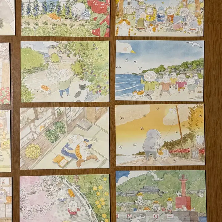 [BUNJANG] Grandfather and Cat Illustration Postcard Set with Multi-Purpose Stand / 고양이와 할아버지 일러스트 엽서 + 다목적 스탠드 세트