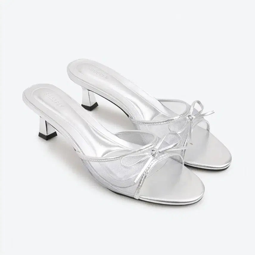 [BUNJANG] Shoopen Mesh Ribbon Heeled Mules - Size 250 / 슈펜 메쉬 리본 힐 뮬