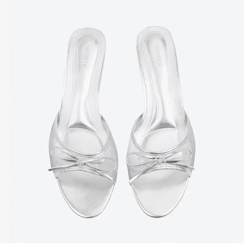 [BUNJANG] Shoopen Mesh Ribbon Heeled Mules - Size 250 / 슈펜 메쉬 리본 힐 뮬