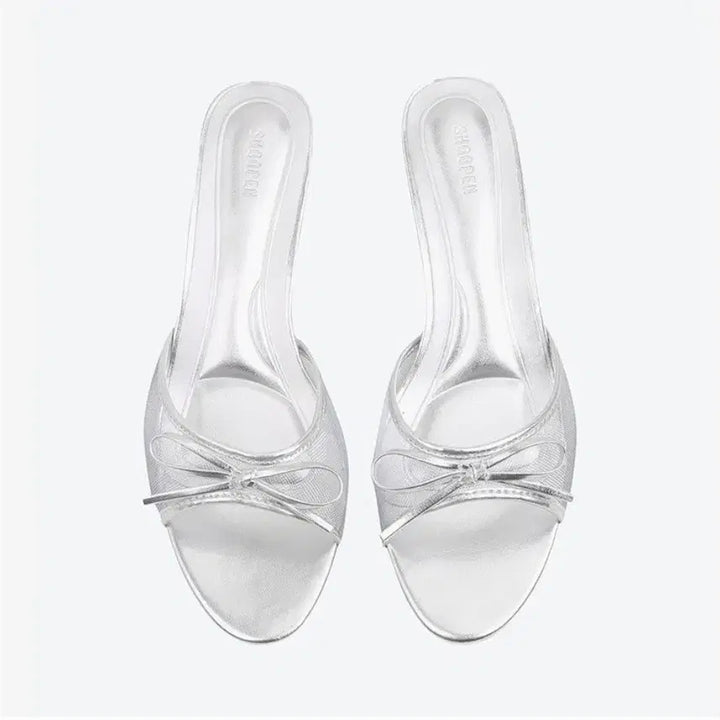 [BUNJANG] Shoopen Mesh Ribbon Heeled Mules - Size 250 / 슈펜 메쉬 리본 힐 뮬