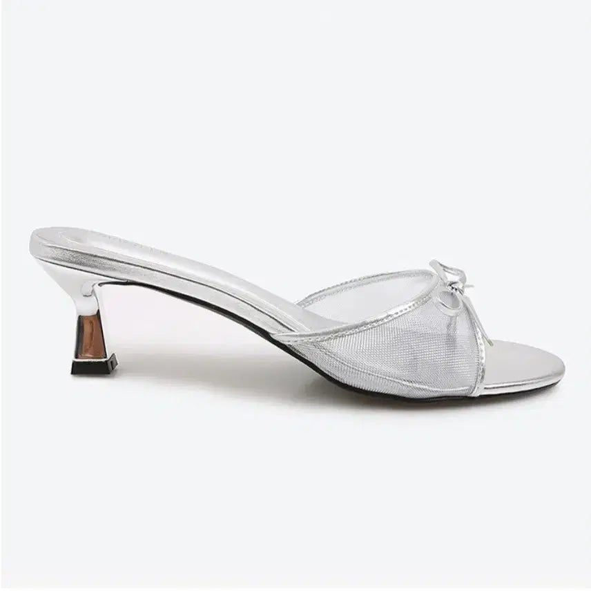 [BUNJANG] Shoopen Mesh Ribbon Heeled Mules - Size 250 / 슈펜 메쉬 리본 힐 뮬