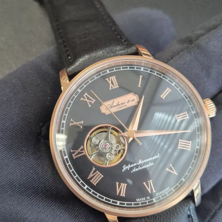 [BUNJANG] Andrew &amp; Co WALES AC602R-B Automatic Rose Gold Bezel Leather Watch / 독일메이드 ANDREW&amp;Co. 오토매틱시계 새상품