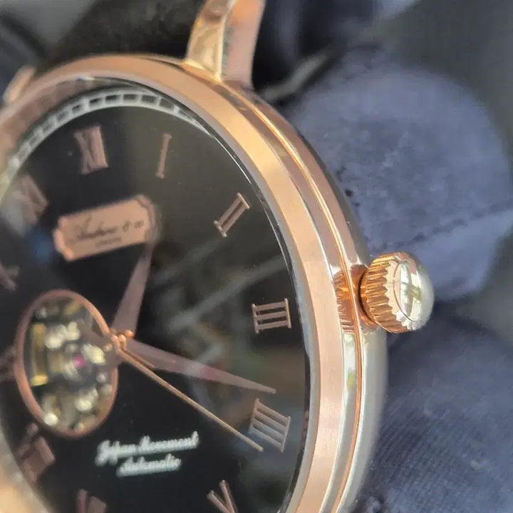 [BUNJANG] Andrew &amp; Co WALES AC602R-B Automatic Rose Gold Bezel Leather Watch / 독일메이드 ANDREW&amp;Co. 오토매틱시계 새상품