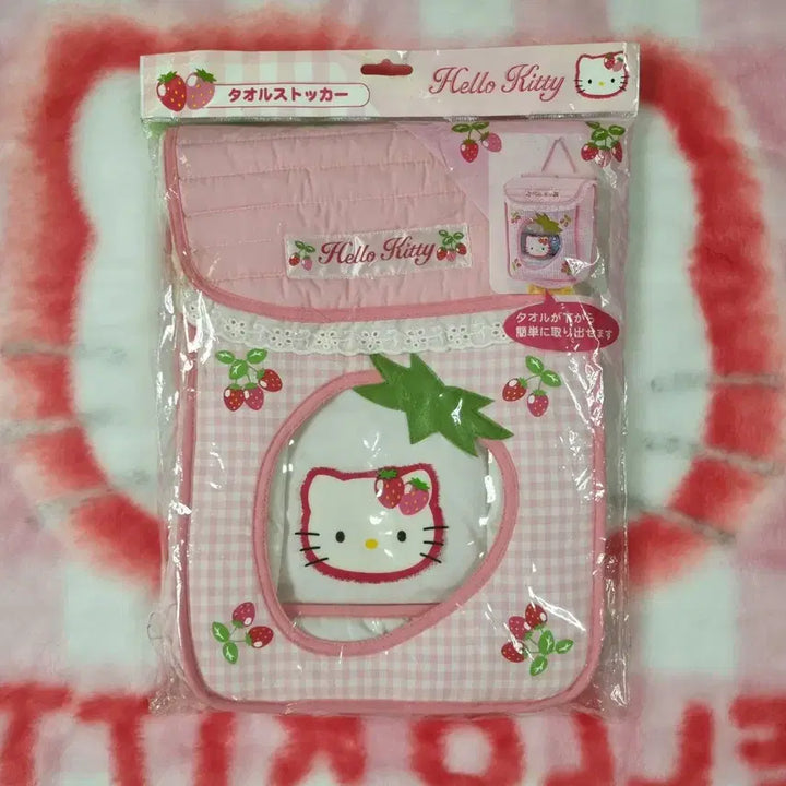 [BUNJANG] Sanrio Hello Kitty Strawberry Wall Pocket Storage Container Vintage / 고전 키티 딸기 월포켓 타올 보관함 수납함 문구 빈티지
