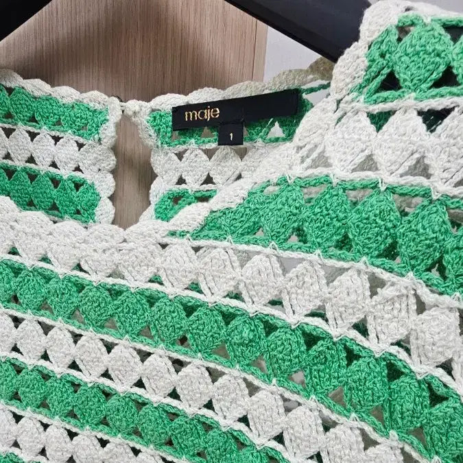 [BUNJANG] Maje Green/White Crocheted Knit Top / 마쥬 그린/화이트 크로셰 니트 탑