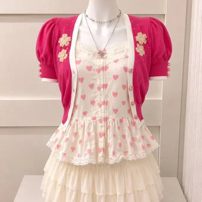 [BUNJANG] Vintage Hot Pink Beaded Bolero / Vintage 로걀 히메갸루 핫핑크 비즈 볼레로