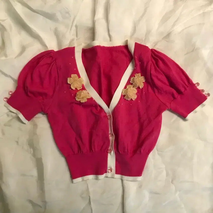 [BUNJANG] Vintage Hot Pink Beaded Bolero / Vintage 로걀 히메갸루 핫핑크 비즈 볼레로