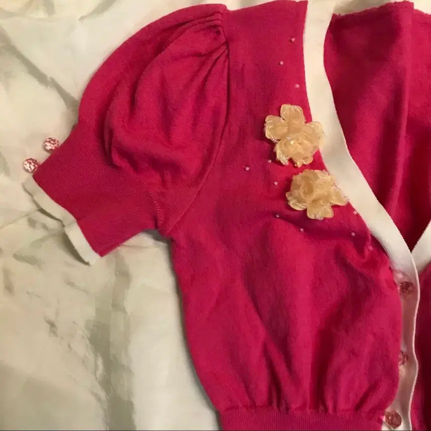 [BUNJANG] Vintage Hot Pink Beaded Bolero / Vintage 로걀 히메갸루 핫핑크 비즈 볼레로