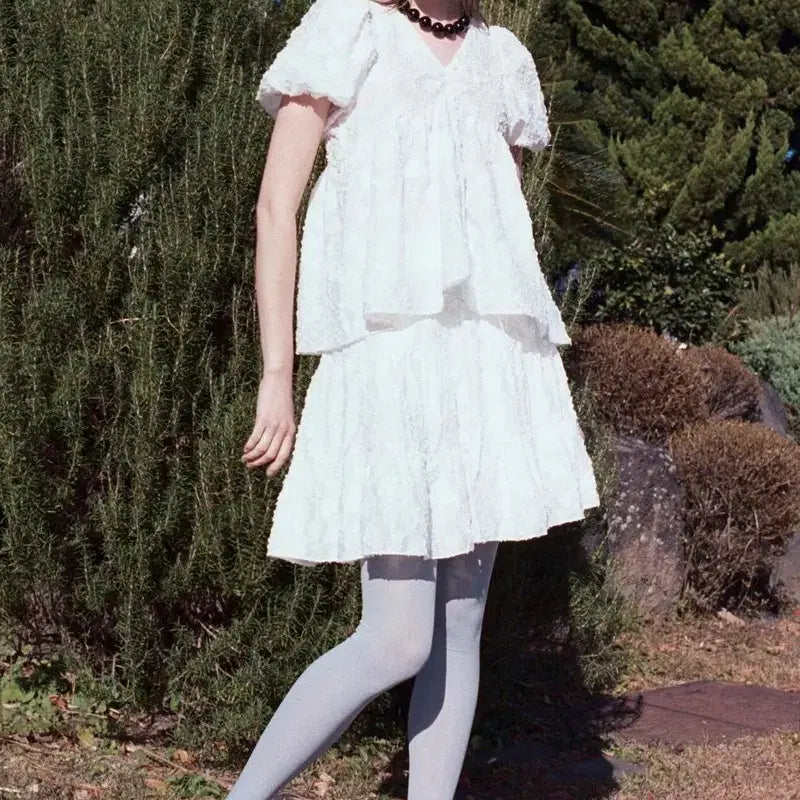 [BUNJANG] Sinoe Jacquard Ribbon Blouse (White) / 시눈 Jacquard Ribbon Blouse (White)