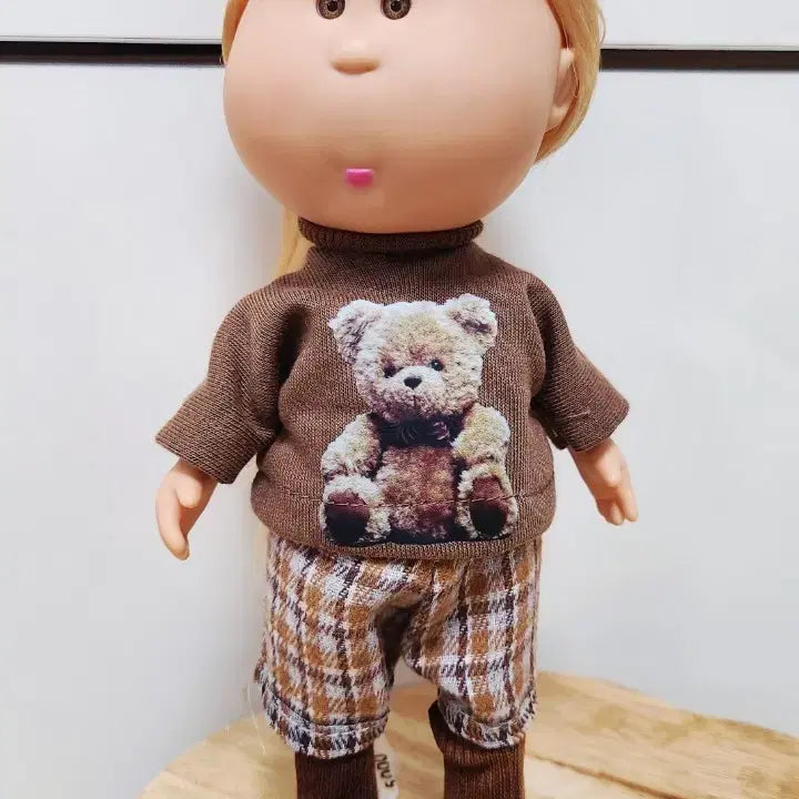[BUNJANG] Brown Bear Knit Chekered Shorts Potato Mia Doll 22cm / 중국 감자미아 인형