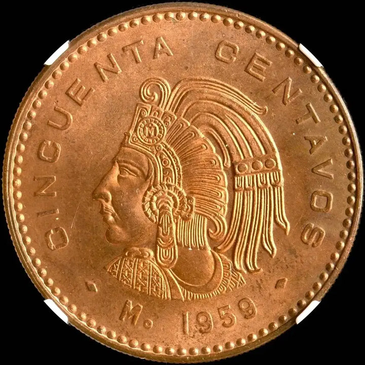 [BUNJANG] 1959 Mexico 50 Centavos Coin NGC MS64 RB / 1959 멕시코 50C 동전 NGC MS64 RB
