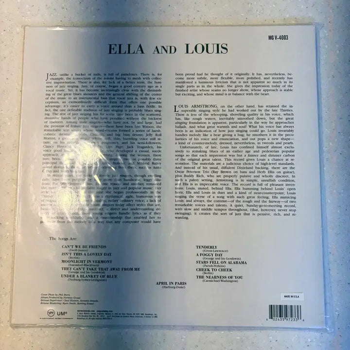 [BUNJANG] Ella Fitzgerald &amp; Louis Armstrong Ella and Louis Acoustic Sounds Series 180g LP (Sealed) / (인하/새제품) 재즈 LP 엘라 루이스 Ella Louis (어쿠스틱)