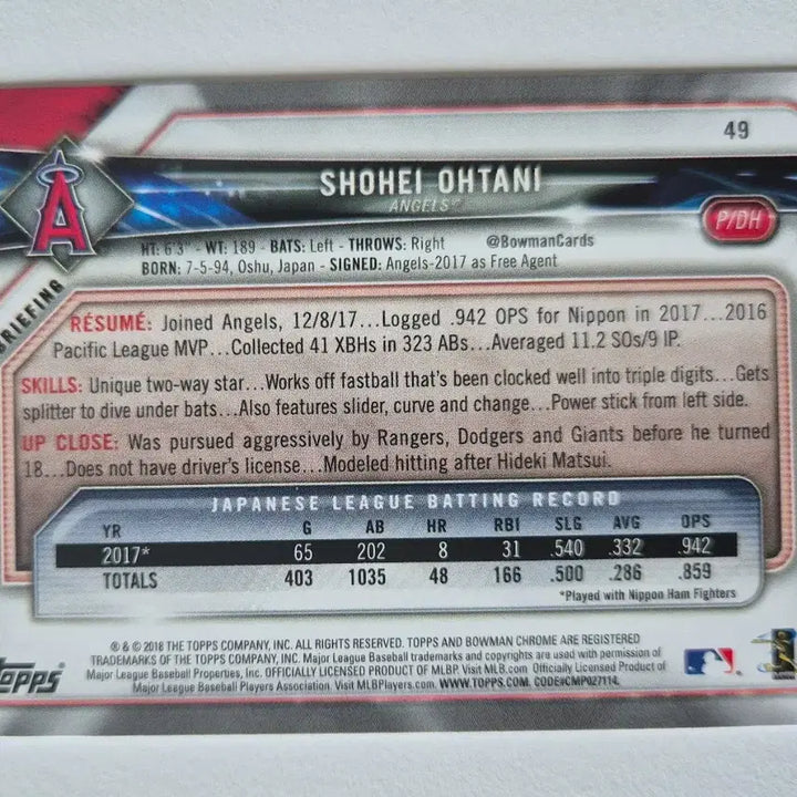[BUNJANG] Shohei Ohtani 2018 Bowman 