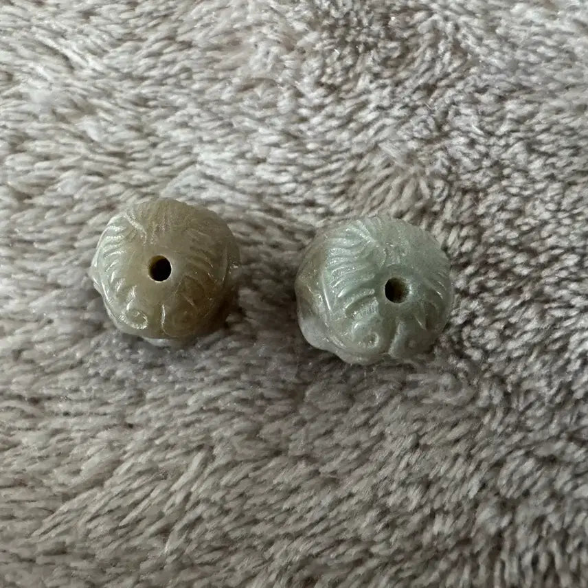 [BUNJANG] Handmade Barley Root "Monkey King" Carved Beads (Set of 2) / 천연 보리근 손오공  음피 수공 핸드메이드 조각 구슬 2개(11~13m