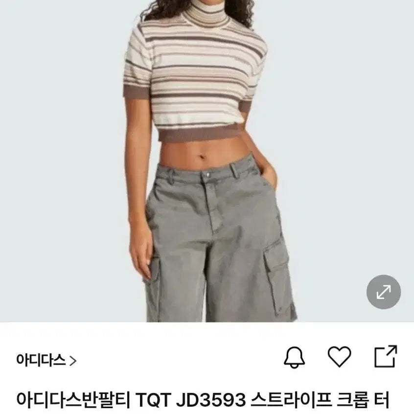[BUNJANG] Adidas Stripe Crop Turtleneck T-shirt JD3593 / 아디다스 반팔티 TQT JD3593 스트라이프 크롭 터틀넥