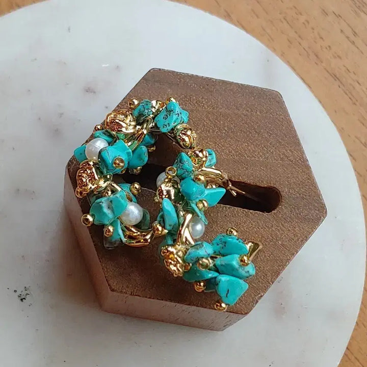 [BUNJANG] Turquoise Raw Stone Earrings Sterling Silver 925 New / 터키석 원석 귀걸이 은925 새상품
