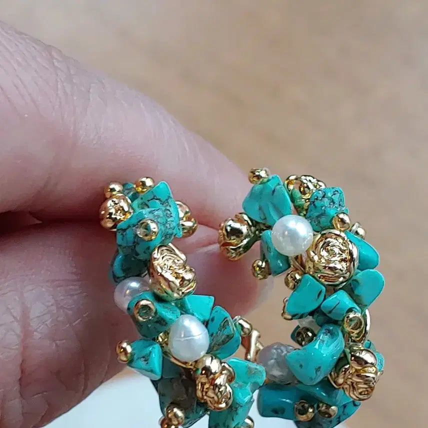 [BUNJANG] Turquoise Raw Stone Earrings Sterling Silver 925 New / 터키석 원석 귀걸이 은925 새상품