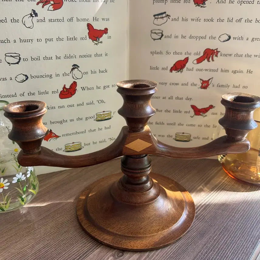 [BUNJANG] Vintage 3-Arm Wooden Candelabra / 빈티지  앤틱 3구 촛대