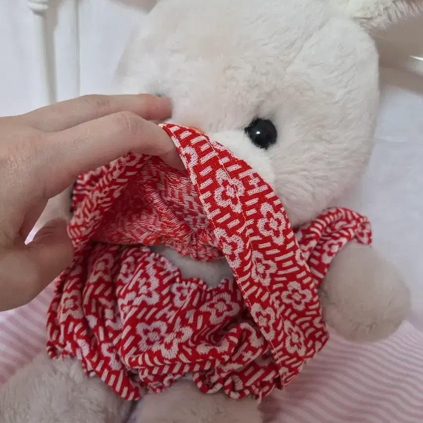 [BUNJANG] Rabbit Plush Doll with Red Dress / 토끼 인형 + 빨간색 원피스