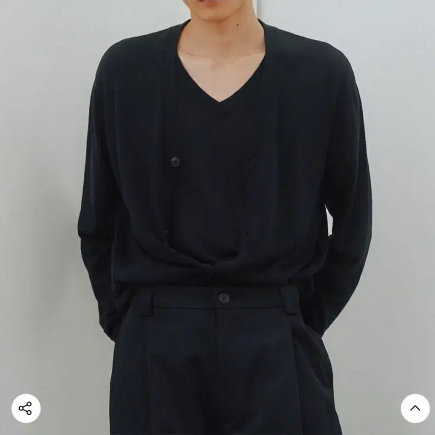 [BUNJANG] Noir Linen Layered Pullover Cardigan Knit (Black) / 노이어 린넨 레이어드 풀오버 가디건 니트 (블랙)(새상품)