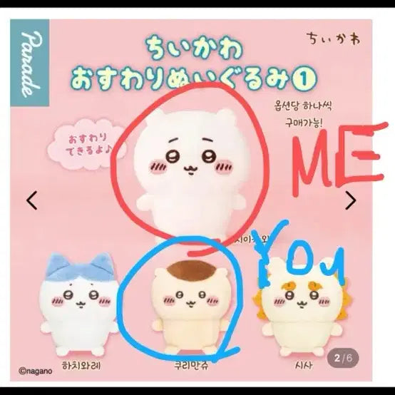 [BUNJANG] Chiikawa Sitting Plush Doll / 치이카와 앉은 인형, 누이구루미 가챠 새상품