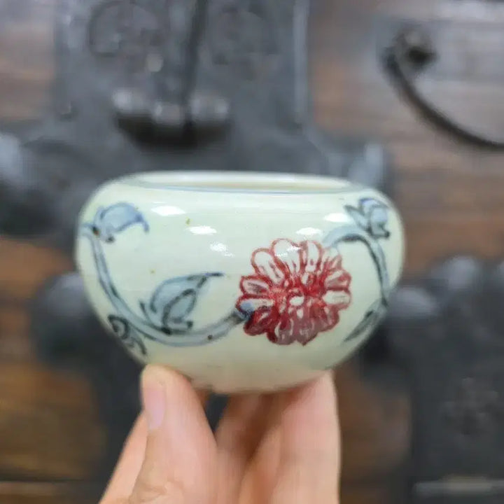 [BUNJANG] Antique White Porcelain Celadon and Iron-Red Decorated Vase / 골동품 백자청화진사 화문 필세