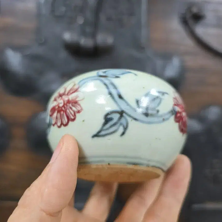 [BUNJANG] Antique White Porcelain Celadon and Iron-Red Decorated Vase / 골동품 백자청화진사 화문 필세