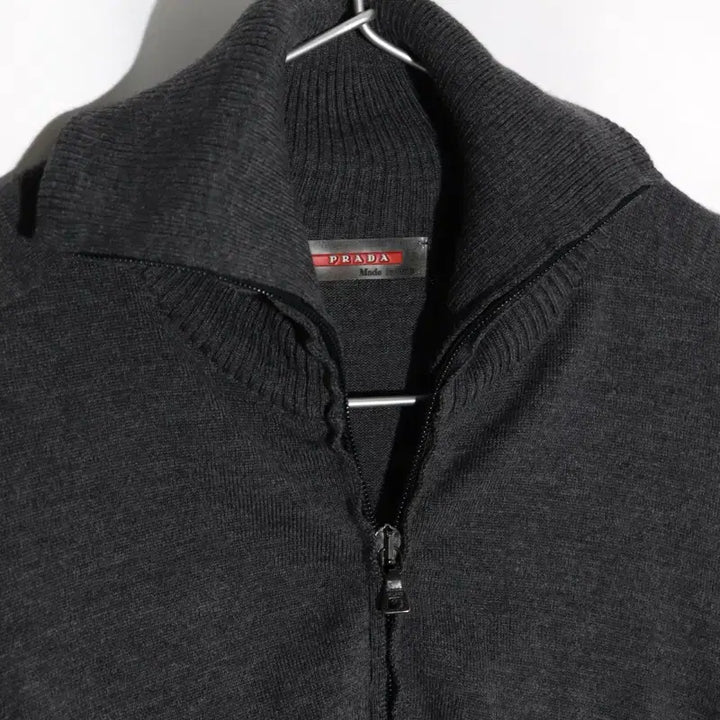 [BUNJANG] Prada Leather Elbow Patch Wool Zip-Up Knit / [42] 프라다 레더 엘보 패치 울 집업 니트