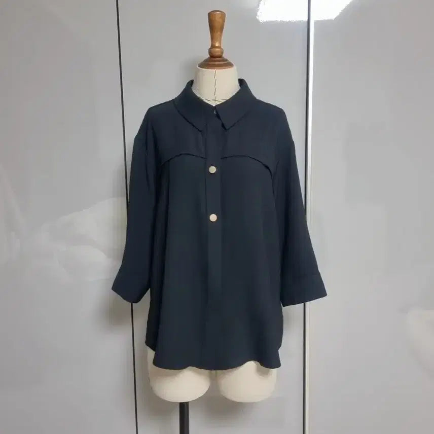 [BUNJANG] Black 7/10 Sleeve Collared Blouse / 블랙 7부 소매 카라 블라우스