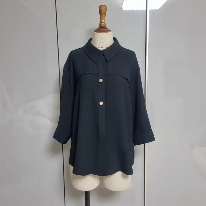 [BUNJANG] Black 7/10 Sleeve Collared Blouse / 블랙 7부 소매 카라 블라우스